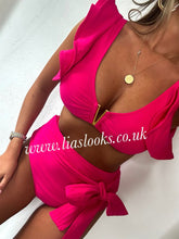 Load image into Gallery viewer, Hot Pink Frilly Ruffle High Waist Bikini
