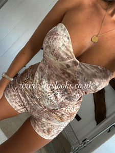 Beige/Leopard Print Two Piece Short Set