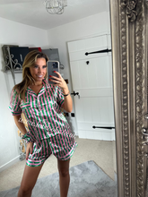 Load image into Gallery viewer, Pink/Green Stripe Satin Pj’s and Headband (CLEARANCE)
