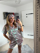 Load image into Gallery viewer, Pink/Green Stripe Satin Pj’s and Headband (CLEARANCE)
