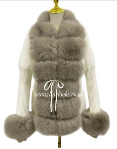 Soft Faux Fur Cardigan (Ivory/Beige) PREMIUM COLLECTION