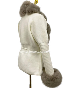 Soft Faux Fur Cardigan (Ivory/Beige) PREMIUM COLLECTION