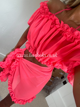 Load image into Gallery viewer, Frilly Ruffle Neon Pink Two Piece Set

