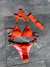 Load image into Gallery viewer, Orange Heart Rhinestone Bikini &amp; Headband Set (3 Piece Set)
