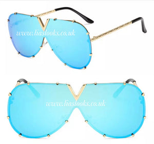 Blue Mirrored Oversized Sunglasses