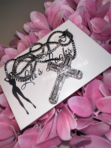 Chunky Silver Bling Medium/Large Cross Necklace (Box Chain)