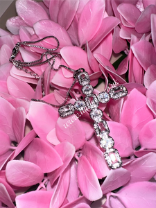 Dainty Large Silver Bling Cross Necklace (Box Chain)