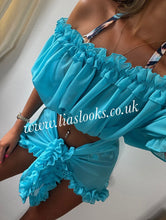 Load image into Gallery viewer, Aqua Blue Printed Rhinestone Bikini

