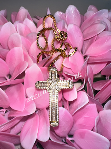 Chunky Gold Bling Medium/Large Cross Necklace (Box Chain)