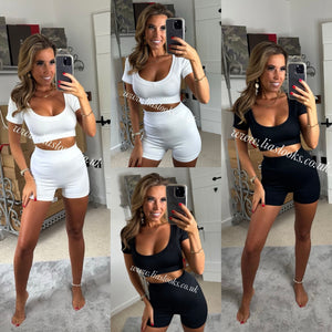 Black Ribbed Short Sleeved Short Set (clearance)