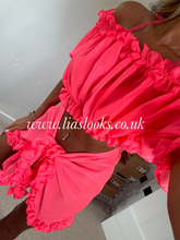 Load image into Gallery viewer, Frilly Ruffle Neon Pink Two Piece Set
