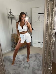 Pure White Ribbed Short Set (PREMIUM COLLECTION)