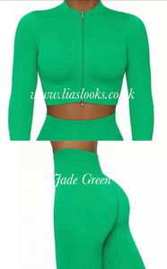 Green Zip Ribbed Lounge Set (PREMIUM COLLECTION) CLEARANCE
