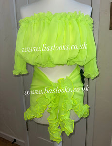 Frilly Ruffle Neon Yellow/Lime Green Piece Set
