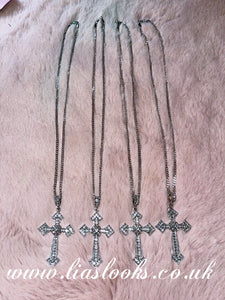 Large Bling Cross Necklace (Silver)