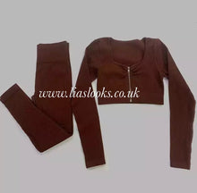 Load image into Gallery viewer, Chocolate Brown Sweetheart Neck Ribbed Zip Lounge Set (PREMIUM COLLECTION)
