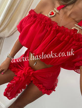Load image into Gallery viewer, Ruby Red Heart Rhinestone Bikini &amp; Headband Set (3 Piece Set)
