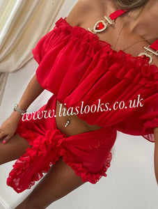 Ruby Red Heart Rhinestone Bikini & Headband Set (3 Piece Set)