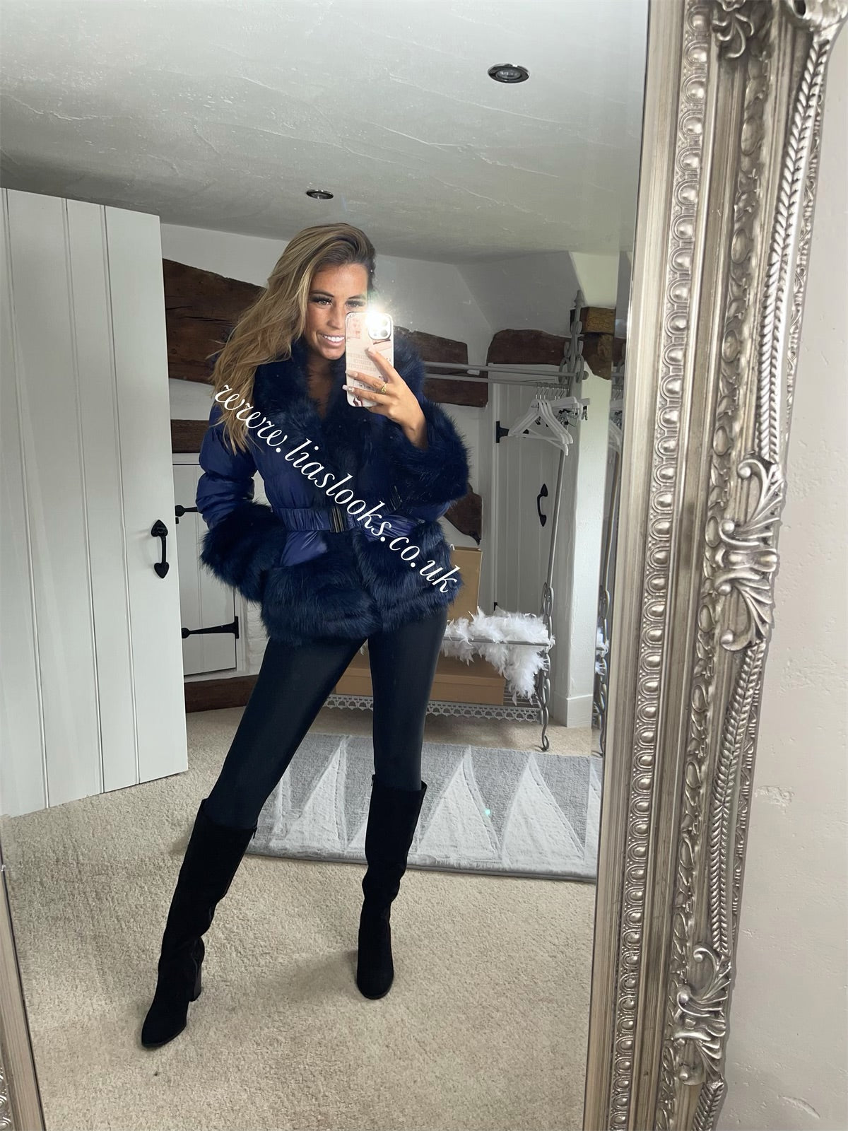 Midnight blue faux fur jacket clearance