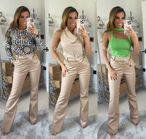 Beige Faux Leather Trousers (CLEARANCE)