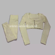 Load image into Gallery viewer, Cream Sweetheart Neck Ribbed Zip Lounge Set (PREMIUM COLLECTION)
