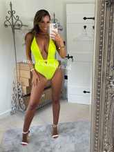 Load image into Gallery viewer, Neon Yellow/Lime Tie Up Swimsuit (CLEARANCE)
