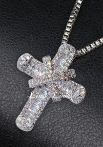 Chunky Silver Bling Small Cross Necklace (Box Chain)