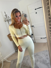 Load image into Gallery viewer, Cream Sweetheart Neck Ribbed Zip Lounge Set (PREMIUM COLLECTION)
