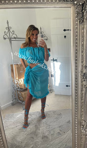 Frilly Ruffle Aqua Blue Two Piece Set