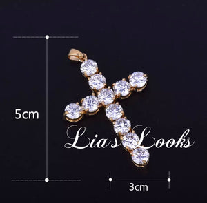 Ultra Large Sparkle Cross Necklace - 5 x 7 Gems (CLEARANCE)