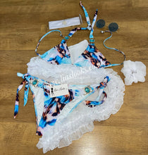 Load image into Gallery viewer, Aqua Blue Printed Rhinestone Bikini
