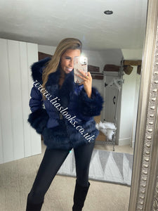 Midnight Blue Romani Coat (Faux Fur)