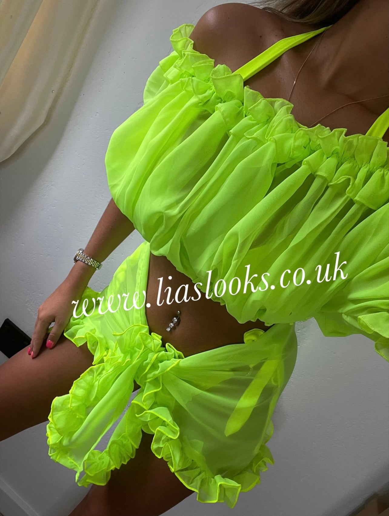 Lime green two online piece skirt set