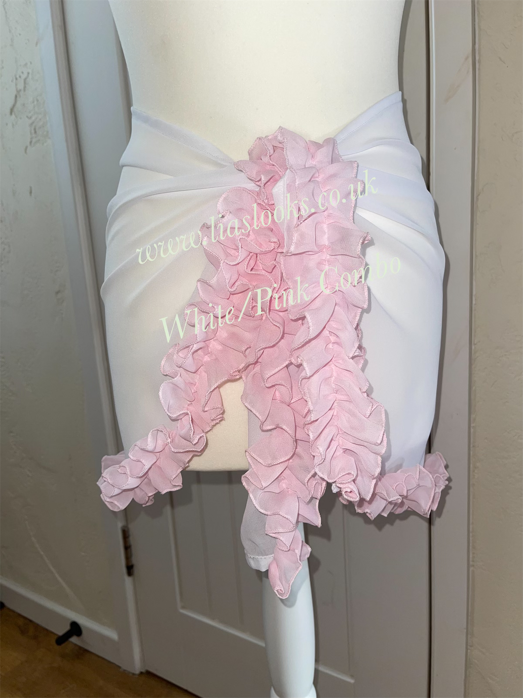 Frilly Ruffle White/Pink Combo Sarong