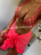 Load image into Gallery viewer, Red/Neon Pink Lace Chain Bikini
