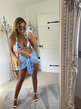 Load image into Gallery viewer, Aqua Blue Printed Rhinestone Bikini
