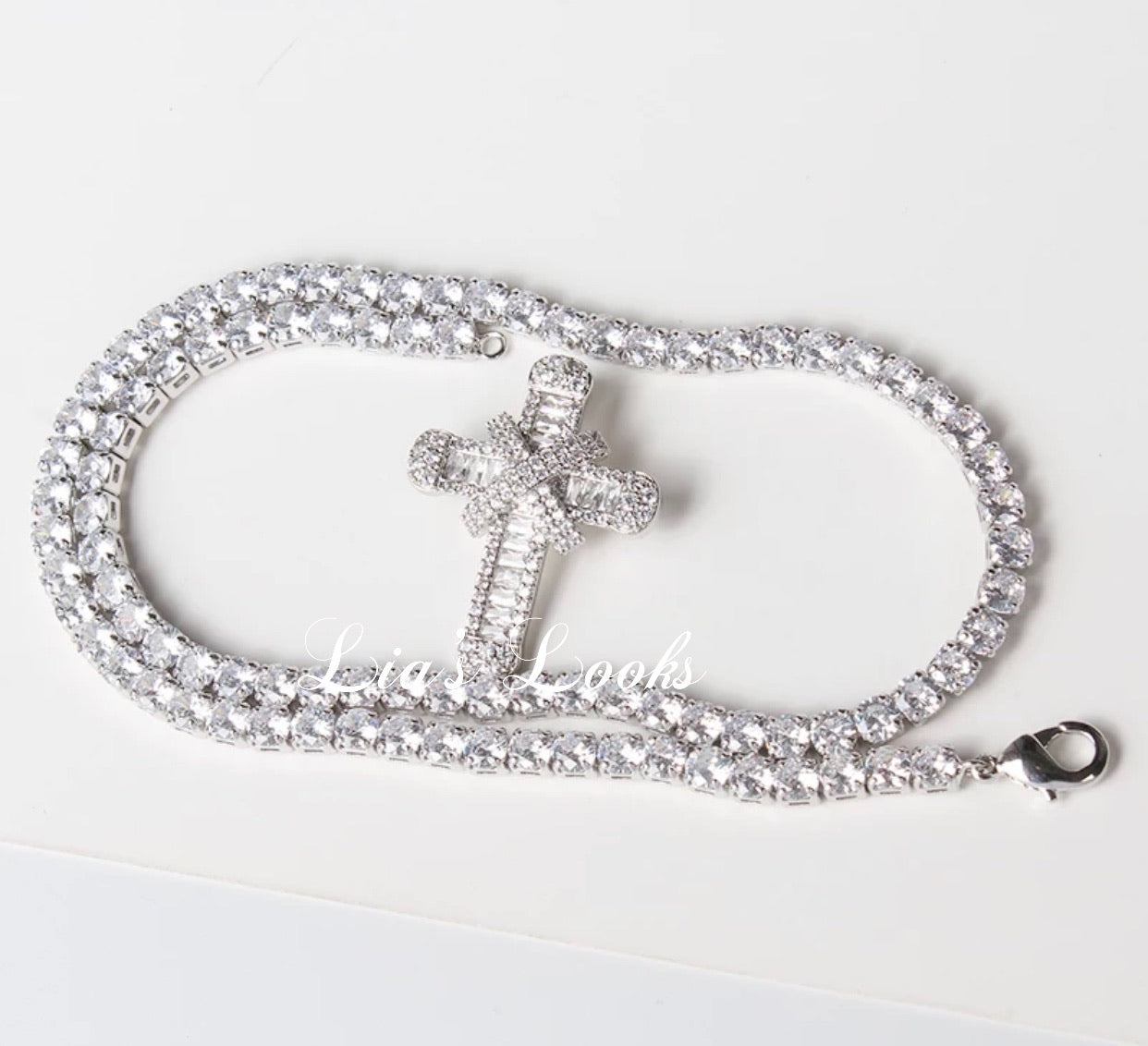 Iced out tennis chain with cross deals