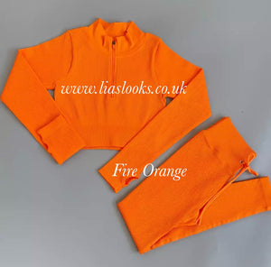 Fire Orange Ribbed Lounge Set (PREMIUM COLLECTION) CLEARANCE