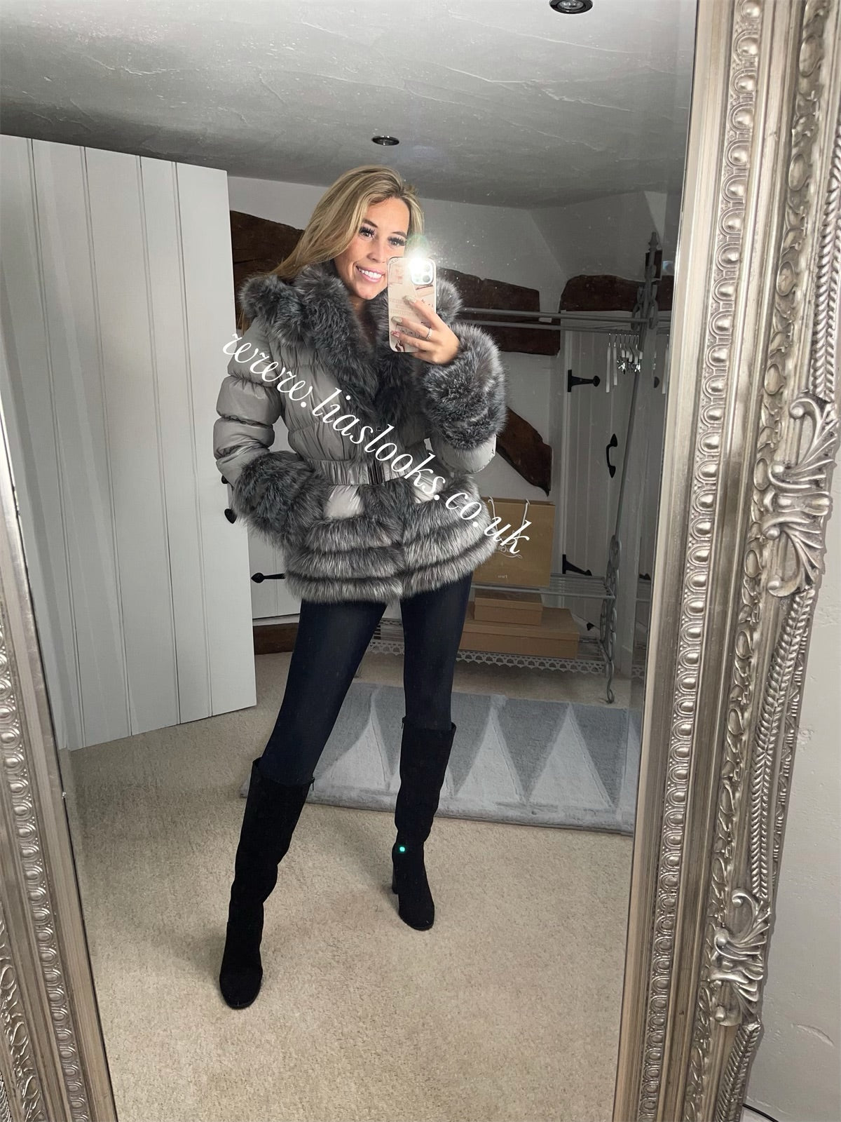 Slate Grey Romani Coat Faux Fur Lia s Looks