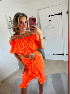 Frilly Ruffle Orange Two Piece Set