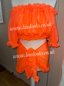 Frilly Ruffle Orange Two Piece Set