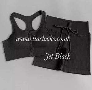 Jet Black Ribbed Short Set (PREMIUM COLLECTION)