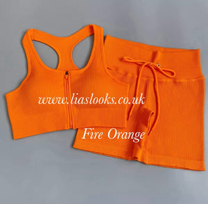Fire Orange Ribbed Short Set (PREMIUM COLLECTION)