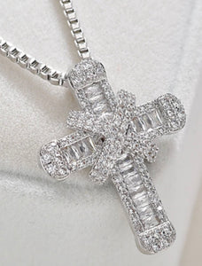 Chunky Silver Bling Small Cross Necklace (Box Chain)