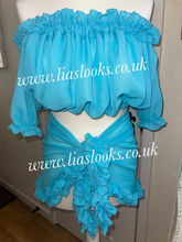 Load image into Gallery viewer, Frilly Ruffle Aqua Blue Two Piece Set
