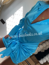 Load image into Gallery viewer, Aqua Blue Satin Tie Dress (clearance)
