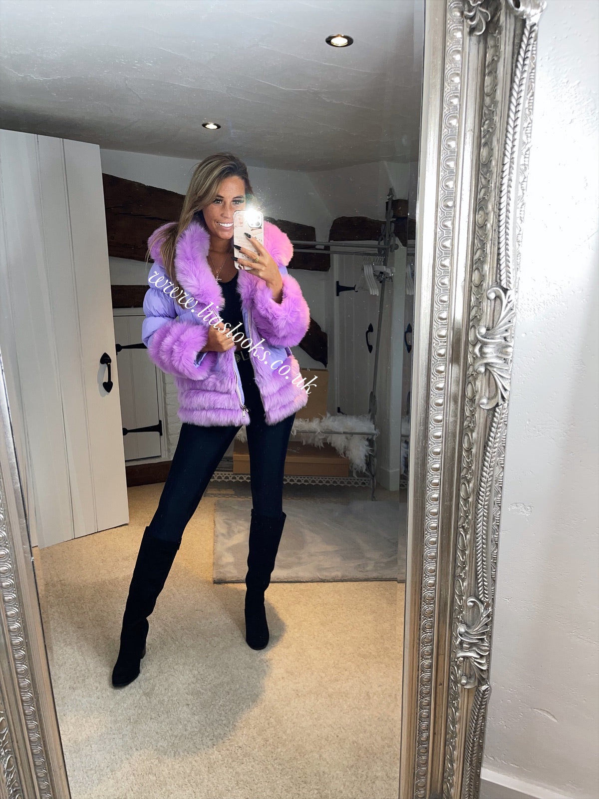 Faux fur lilac online coat