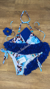 Aqua Blue Printed Rhinestone Bikini