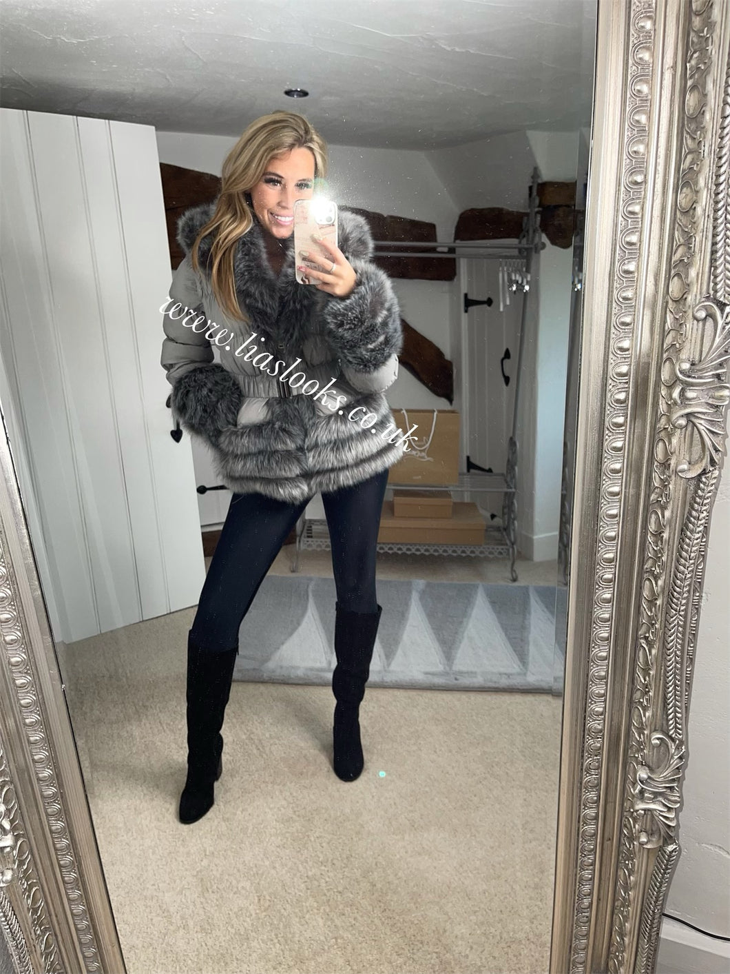 Slate Grey Romani Coat (Faux Fur)
