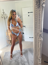 Load image into Gallery viewer, Aqua Blue Printed Rhinestone Bikini
